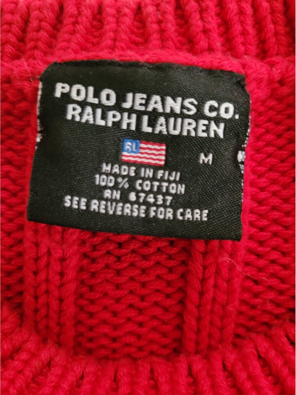 Ralph Lauren Polo Jeans Company Sweater Woman's Med Red RL Flag Chunky Knit Y2K - Picture 8 of 9